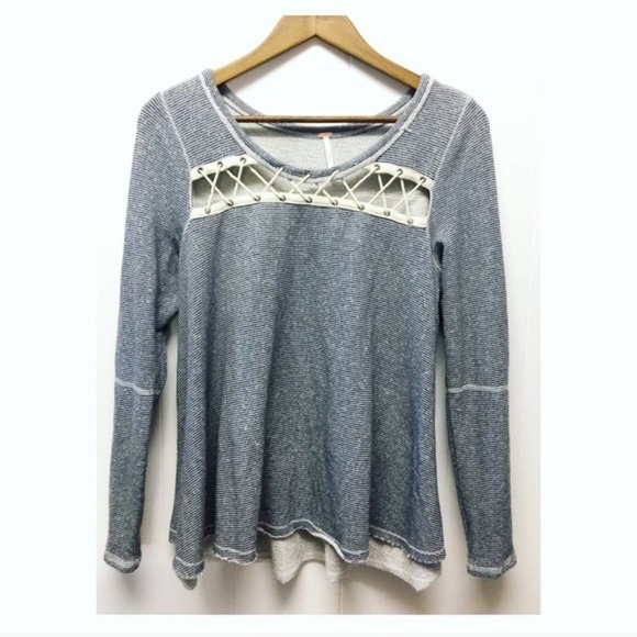 Free People | Laced Chest Long Sleeve Top Striped - Picture 1 of 8